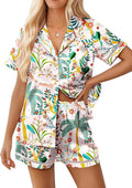Women Silk Pajama Sets Button Up Satin Short Sleeve 2 Piece Pj Sets